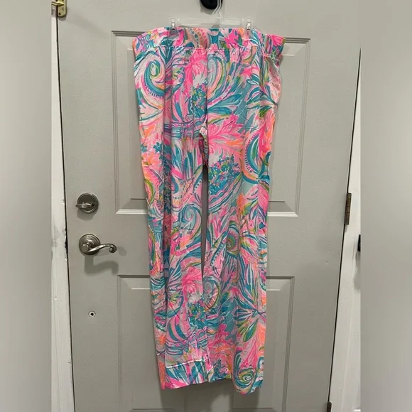 Lilly Pulitzer Bal Harbour Mid-Rise Palazzo Pants Multi Carnivale Coral sz XL - Picture 1 of 7
